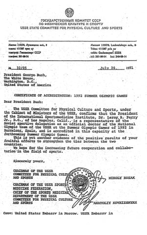 dr leroy perry ussr accreditation olympic team